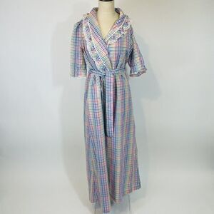 Vintage 70s Rainbow Puff Sleeve Full Length Robe Small Women's USA Made